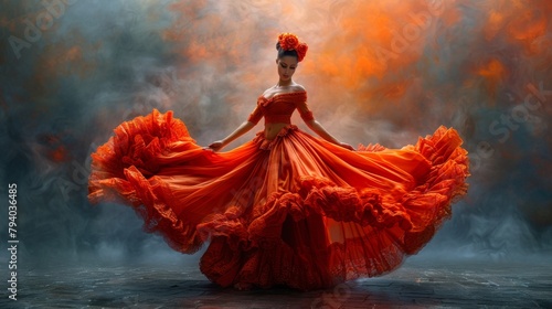 Flamenco in traditional clothes spanish dance form photo