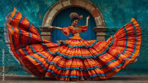Movement of colorful skirts, traditional Mexican folk dance
