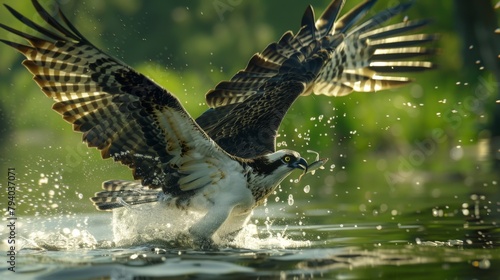 Agility of a bird when it snatches a fish out of the water photo