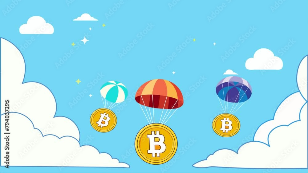 The vector footage of Bitcoin coins parachuting captures the essence of successful crypto trading. Depicting dynamism and financial freedom