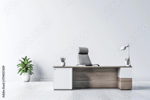 elegant office chair and workstation on pristine white background minimalist furniture design 3d rendering photo