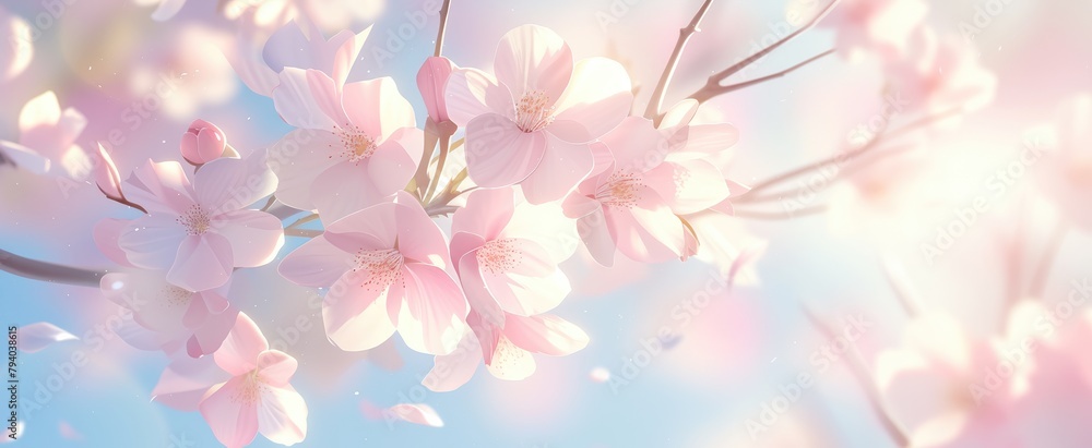 Spring banner, blossoming cherry over blue sky background. Beautiful cherry blossom sakura in spring time, romantic image spring, landscape panorama. Spring banner, blossoming cherry over blue sky background. Beautiful cherry blossom sakura in spring time, romantic image spring, landscape panorama.