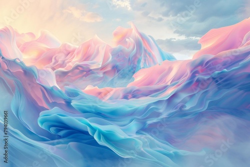 ethereal abstract landscape unfolding with soft curves and pastel colors dreamy 3d rendering photo