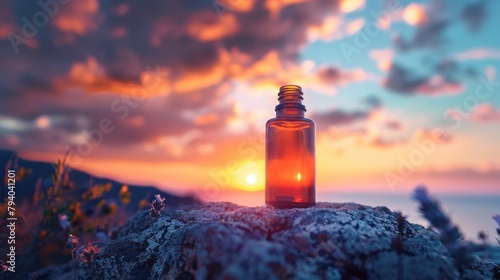 Allergy Relief Medication against a Vibrant Sunset Gradient Backdrop photo