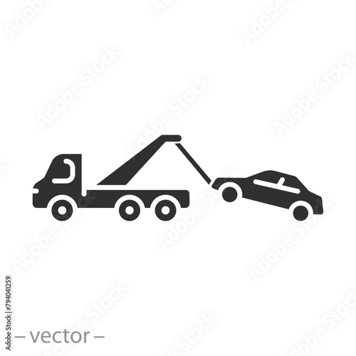 tow away zone icon, no parking any time, car tow, flat symbol on white background - vector illustration