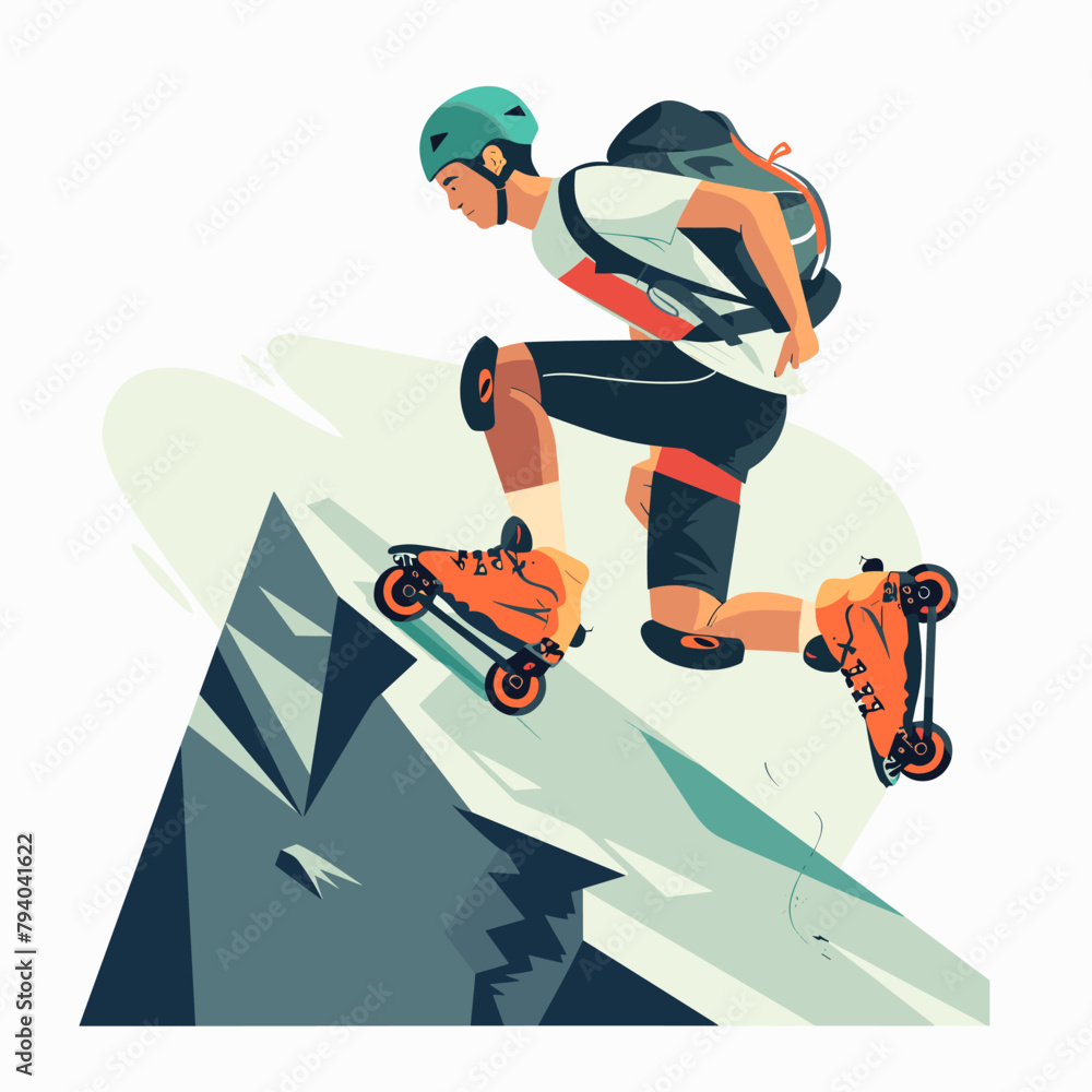 A man is riding a skateboard down a mountain A man is riding a skateboard down a mountain