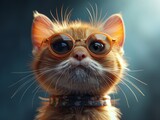 Dynamic 3D-rendered cartoon cat in sunglasses, radiating hipster coolness, ideal for engaging and stylish fashion campaigns