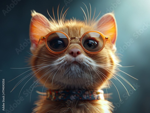 Dynamic 3D-rendered cartoon cat in sunglasses  radiating hipster coolness  ideal for engaging and stylish fashion campaigns