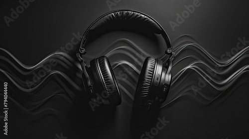 Black music headphone and sound waves clearly photo