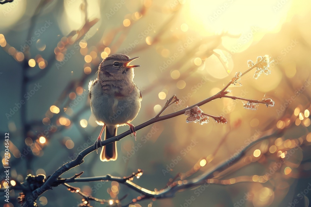 Close-up of a bird perched on a branch. With Generative AI. Beautiful simple AI generated image in 4K, unique. - obrazy, fototapety, plakaty 