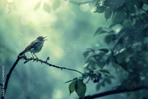 Close-up of a bird perched on a branch. With Generative AI. Beautiful simple AI generated image in 4K, unique. photo