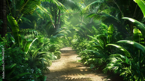 panoramic view of the tropical jungle, tropical forest scenery, tropical green landscape