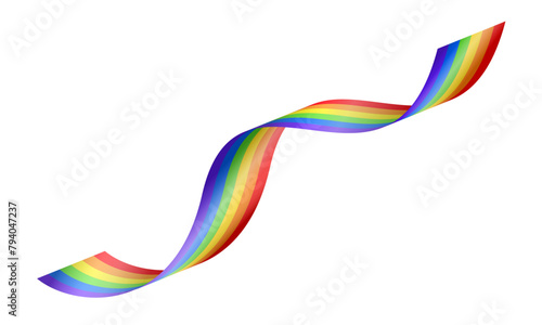 3d realistic bright curled rainbow ribbon isolated on transparent background. Wavy colorful tape with LGBTQ  rainbow flag symbolizing love  inclusion and diversity  perfect for Pride month events.