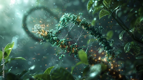 Sentient Plants Defend Themselves with Biotech Manipulation of DNA and Nature description This surreal and imaginative image depicts the speculative