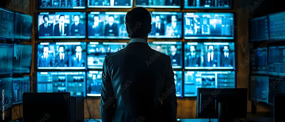 Monitoring screens in central office: Military surveillance officers safeguard national security. Concept Security, Military, Surveillance, National Defense, Monitoring Screens Monitoring screens in central office: Military surveillance officers safeguard national security. Concept Security, Military, Surveillance, National Defense, Monitoring Screens