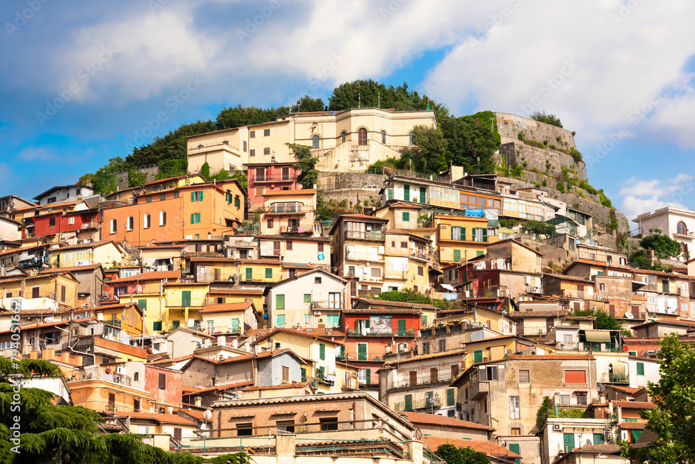 Small town with colorful houses in Italy in summer