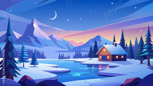 christmas vector illustration of winter landscape