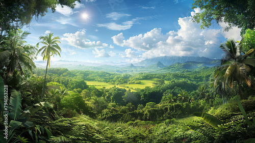 panoramic view of the tropical jungle  tropical forest scenery  tropical green landscape