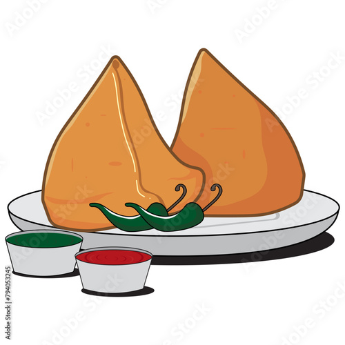 samosa illustration with red sauce