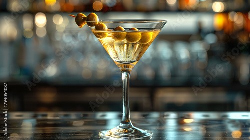 Dry martini with green olives.
