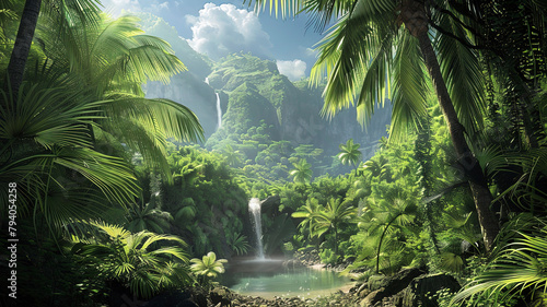 panoramic view of the tropical jungle  tropical forest scenery  tropical green landscape