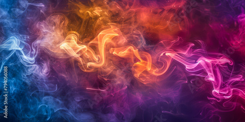 Abstract Swirls of Colorful Smoke in a Dark Ethereal Space