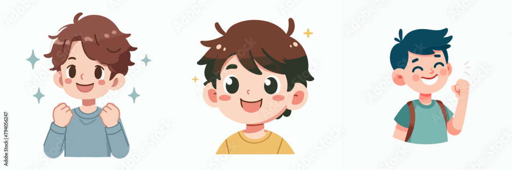 illustration of cute boys with happy expression
