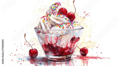 Delectable Watercolor and Digital Clipart Ice Cream Sundae Dessert
