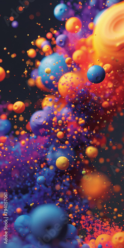 A colorful explosion of spheres in various sizes and colors