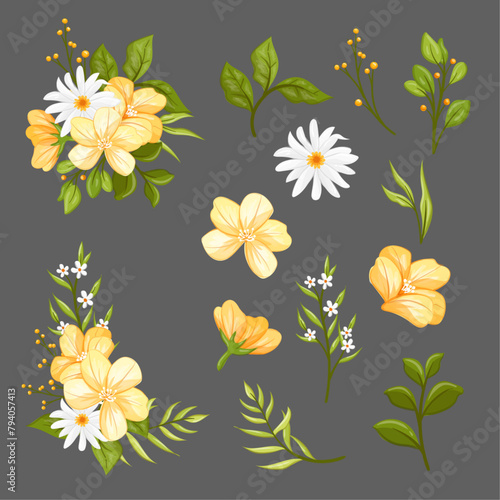 Yellow Flower floral Watercolor Illustration 