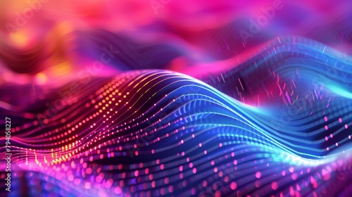 A close-up of radio waves emanating from a router, depicted as abstract ripples and waves in a vibrant color palette, ideal for a visual representation of Wi-Fi technology. 