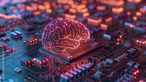 A 3D rendering of a circuit board morphing into a human brain, blurring the lines between artificial and biological intelligence. 