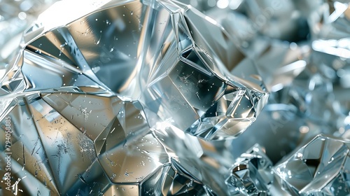 A close-up of a diamond's rough exterior, its jagged edges and imperfections forming an abstract study of natural beauty, ideal for a documentary about gemstones. 