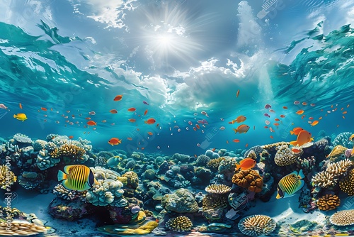 Beautifiul underwater panoramic view with tropical fish and coral reefs © Hamza