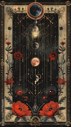 Surreal Occult Botanical Tapestry Exploring Metaphysical Harmonies of Celestial Forces and Natural Balance