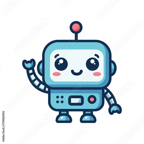 cute robot waving hand cartoon kawaii vector illustration template design