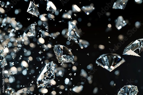 falling diamonds on black background 3d rendering