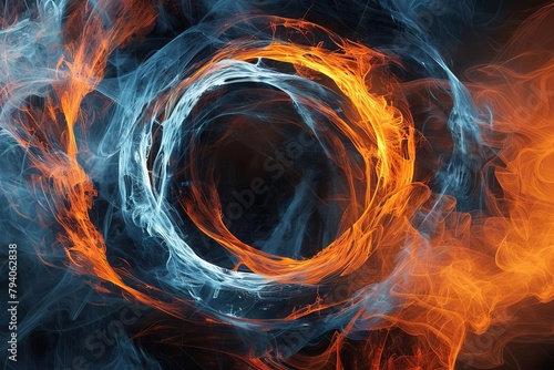 fiery orange and icy blue circle in dramatic clash on black background ai generated abstract illustration
