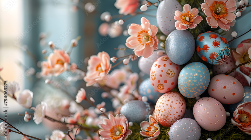 Vibrant Easter Egg Tree Blooming with Decorative Floral Embellishments for Spring Holiday