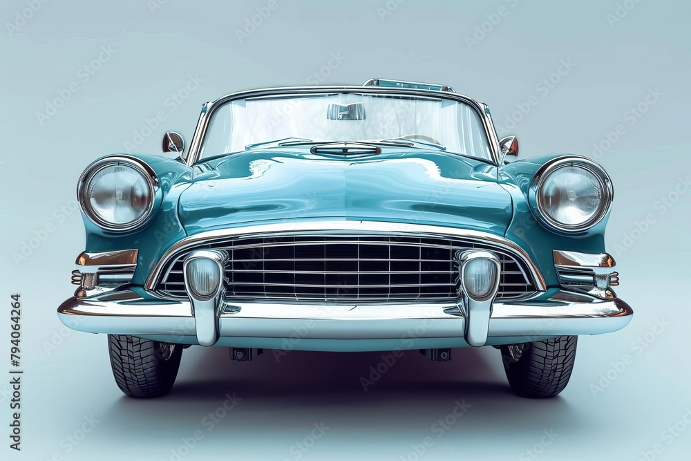 A blue retro car on a white background A blue retro car on a white background