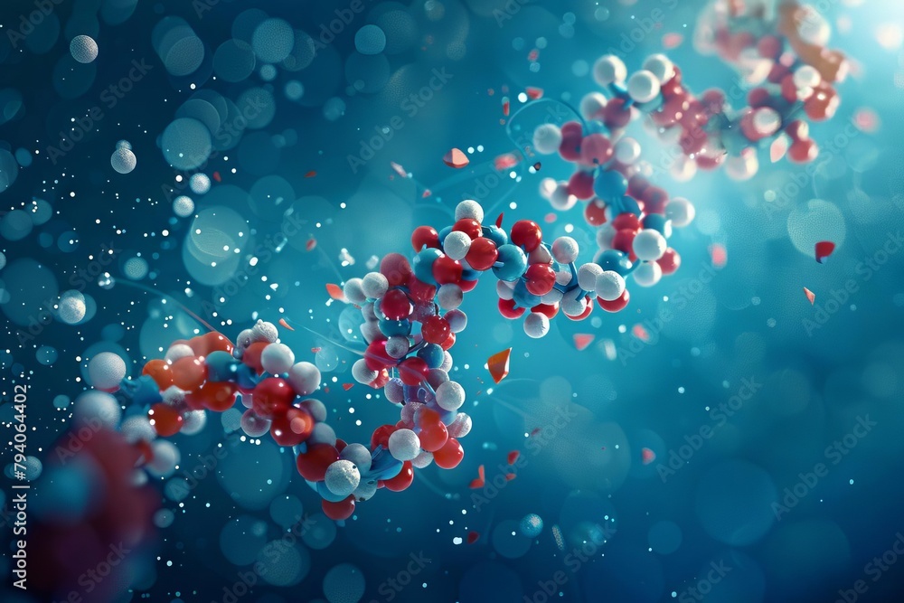 futuristic enzyme alphaamylase molecule on abstract blue background biochemistry illustration