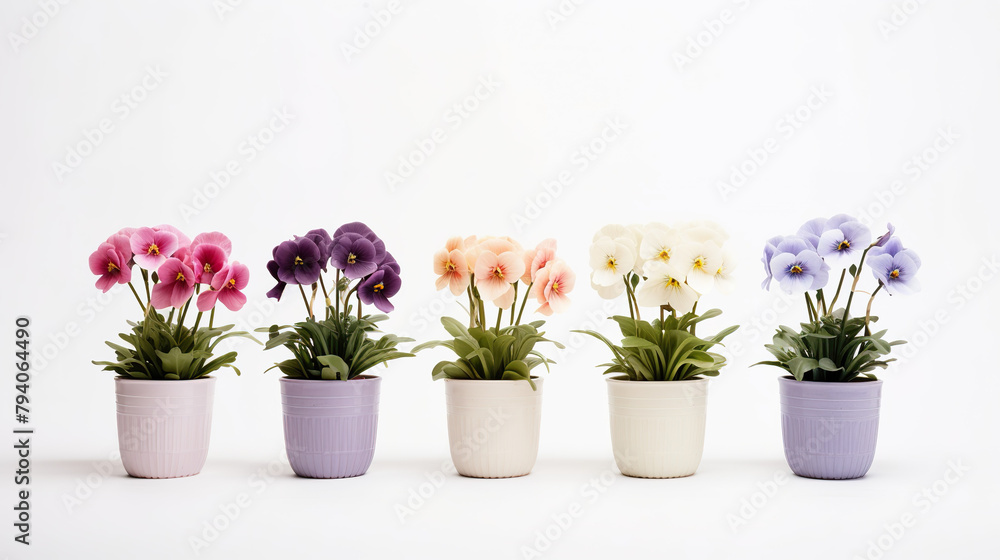 potted flowers isolated against a stark white background
