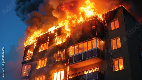 fire in apartments of a multi-storey building