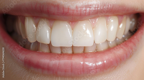 female smile with beautiful white straight teeth