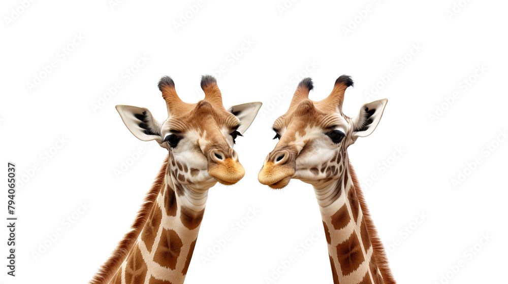 Fototapeta premium giraffes solitary against a stark white background