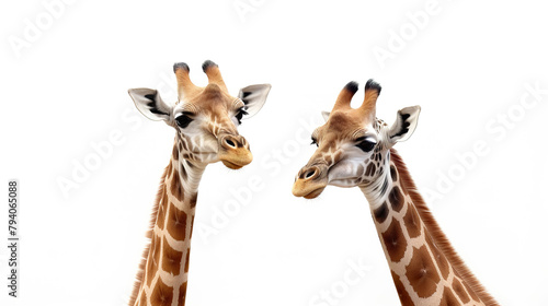 giraffes solitary against a stark white background