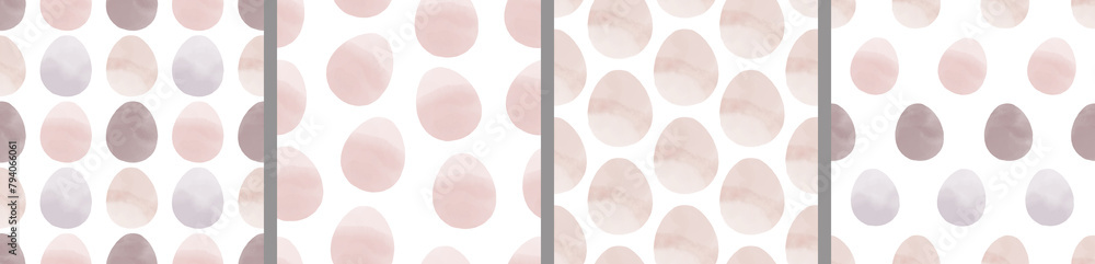 Watercolor set of seamless patterns. Collection of hand drawn pastel Easter eggs Watercolor set of seamless patterns. Collection of hand drawn pastel Easter eggs