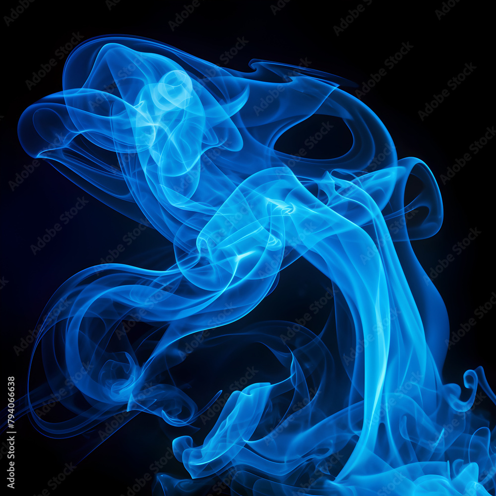 Blue smoke drifting on a black background. Blue smoke drifting on a black background.