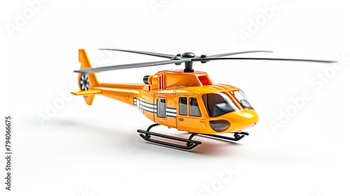 Toy helicopter set apart against a blank white background