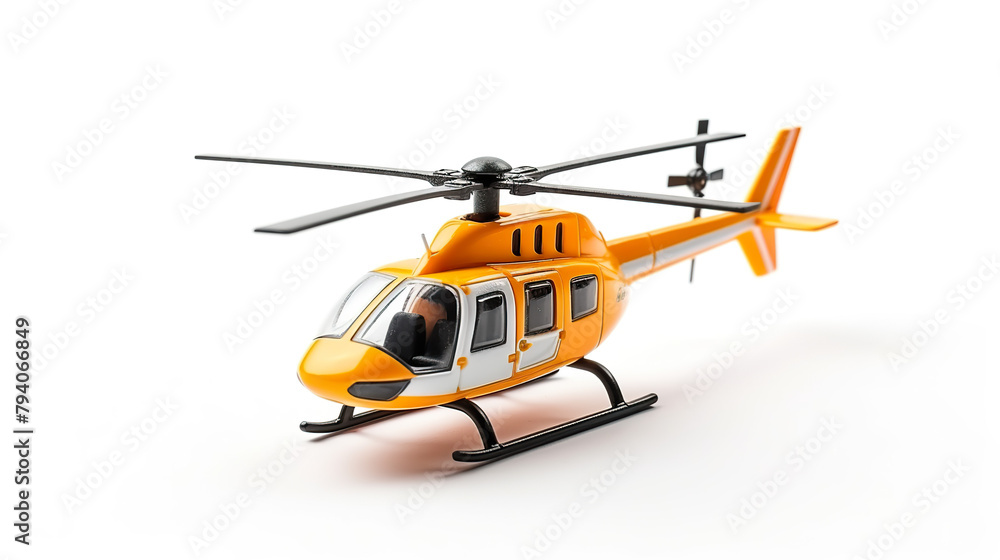 Toy helicopter set apart against a blank white background Toy helicopter set apart against a blank white background